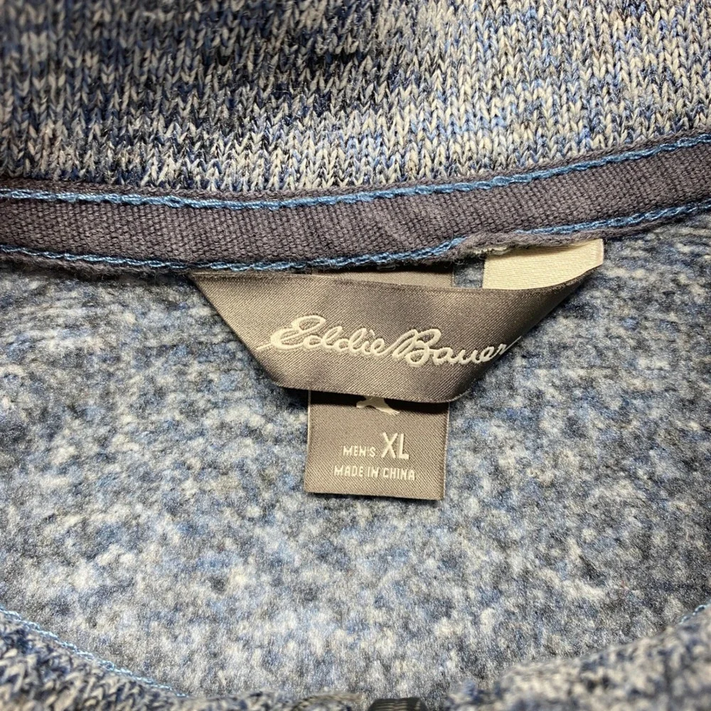 Eddie Bauer‎ Sweater Mens XL Blue Speckled Fleece Quarter Zip Pullover Pocket